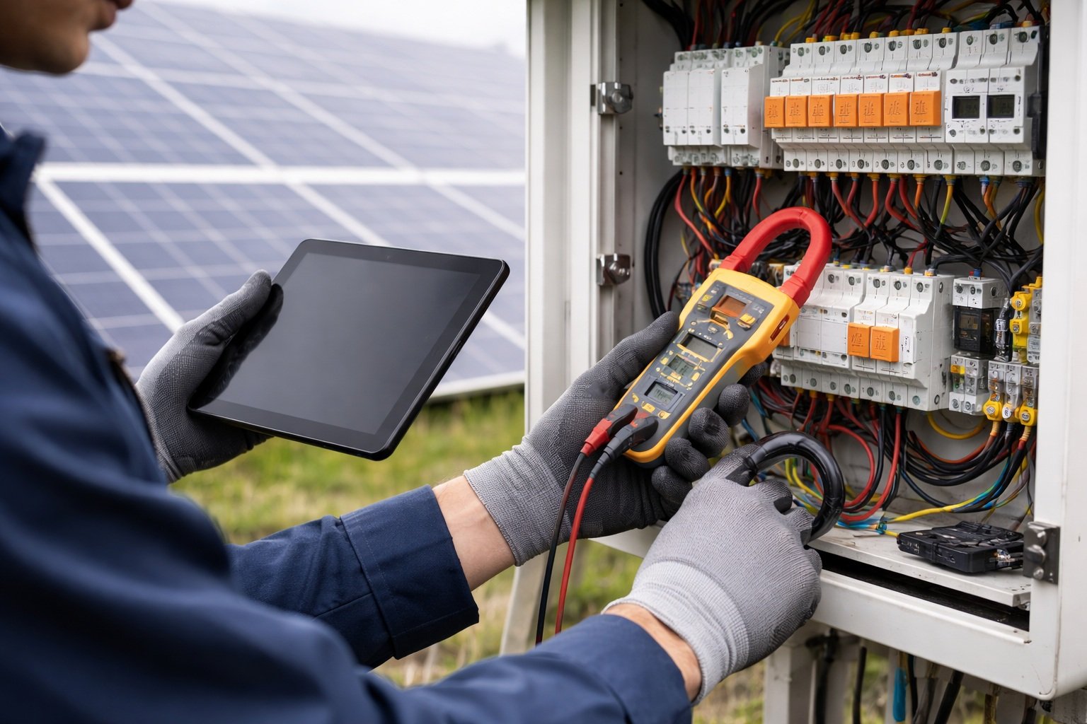 Inspektor sprawdzający zabezpieczenia PV